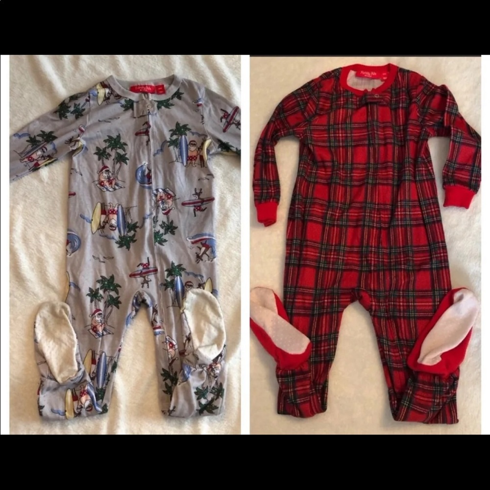 Two pairs of Christmas footie pajamas
